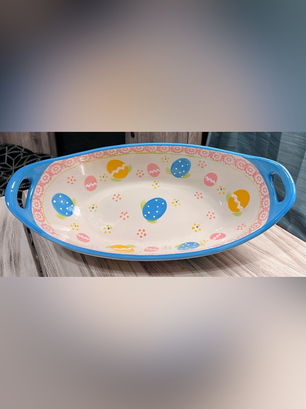 Temp-tations Old World Egg Hunt Easter Oval Serving Baker Hand Painted
